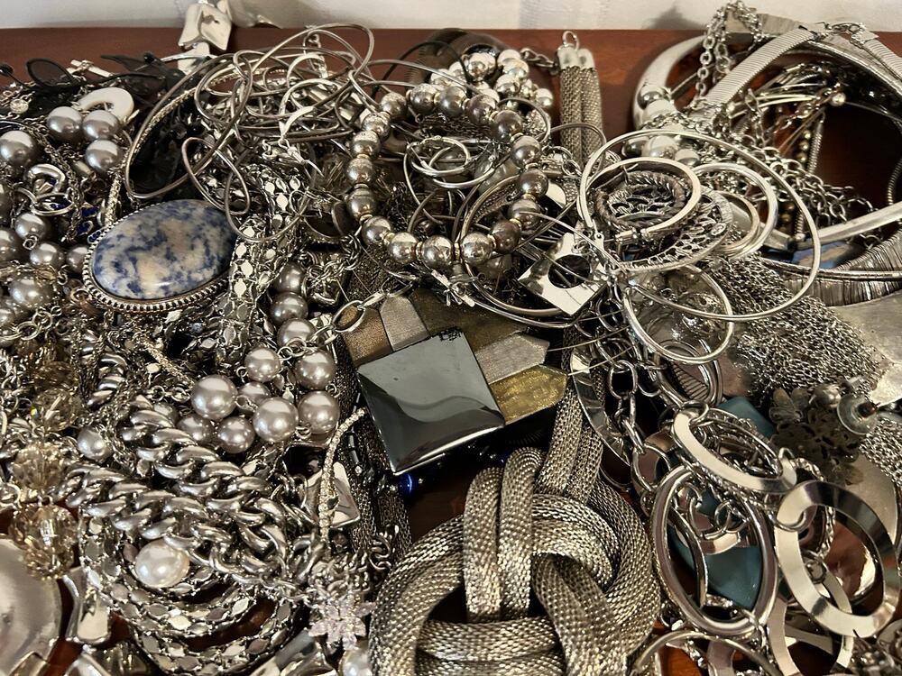 Bulk Silver Tone Jewelry Lot 3.92 LBS Mixed Necklaces Bracelets Crafts Resell
